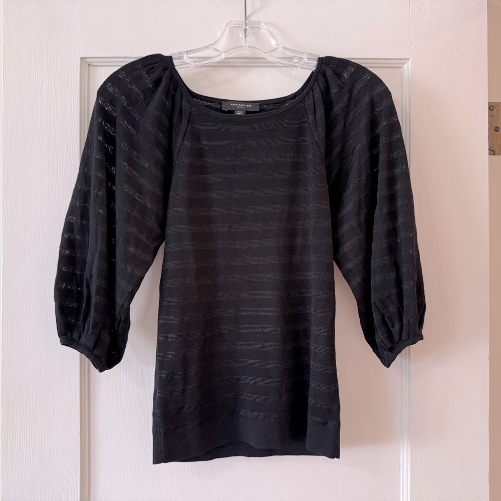 Ann Taylor | Black Striped Balloon Sleeve Sweater XXSP